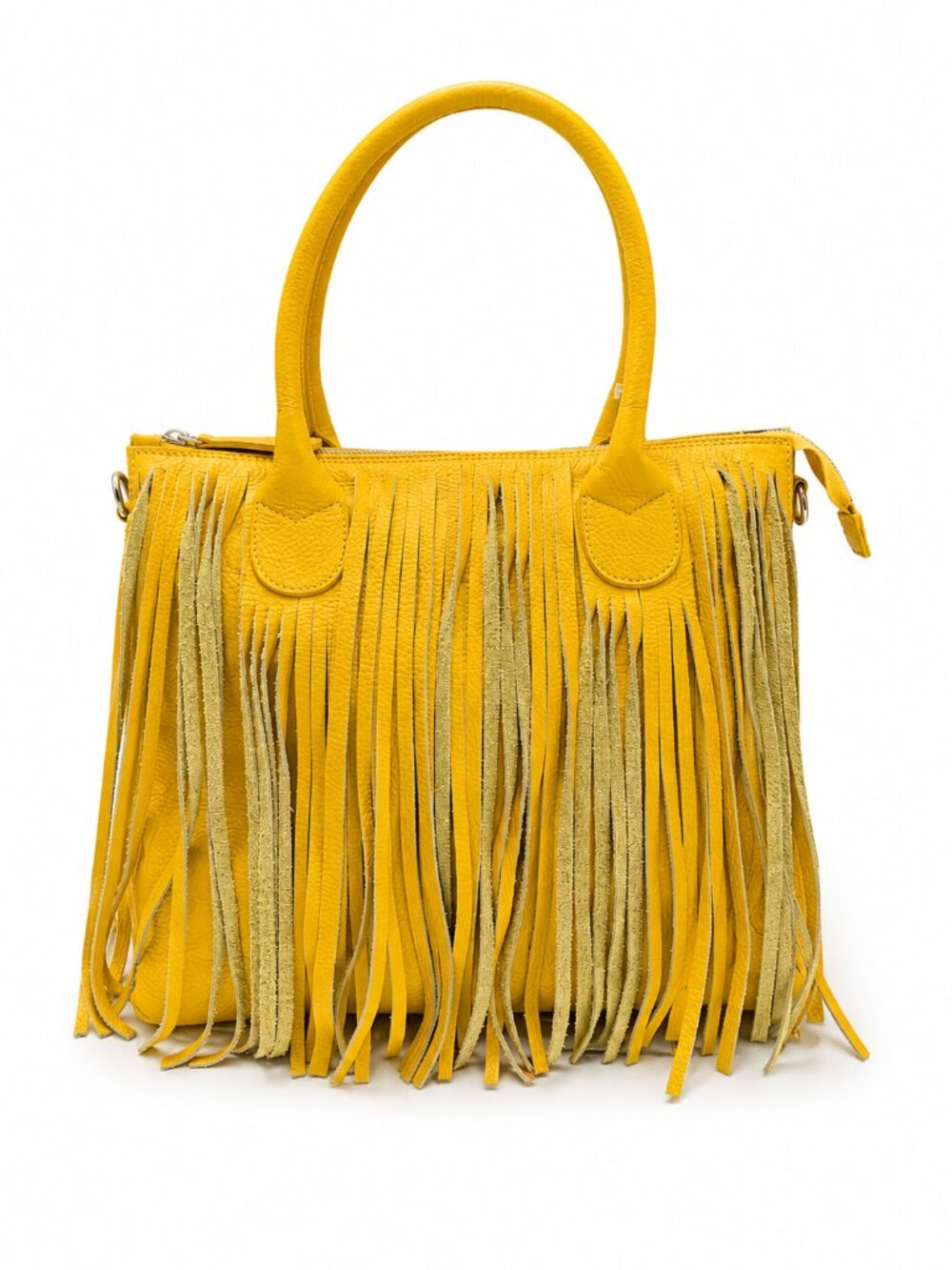 Alberta di Canio Yellow Leather Fringe Tote Bag Made in Italy Boho Handbag - Picture 2 of 7